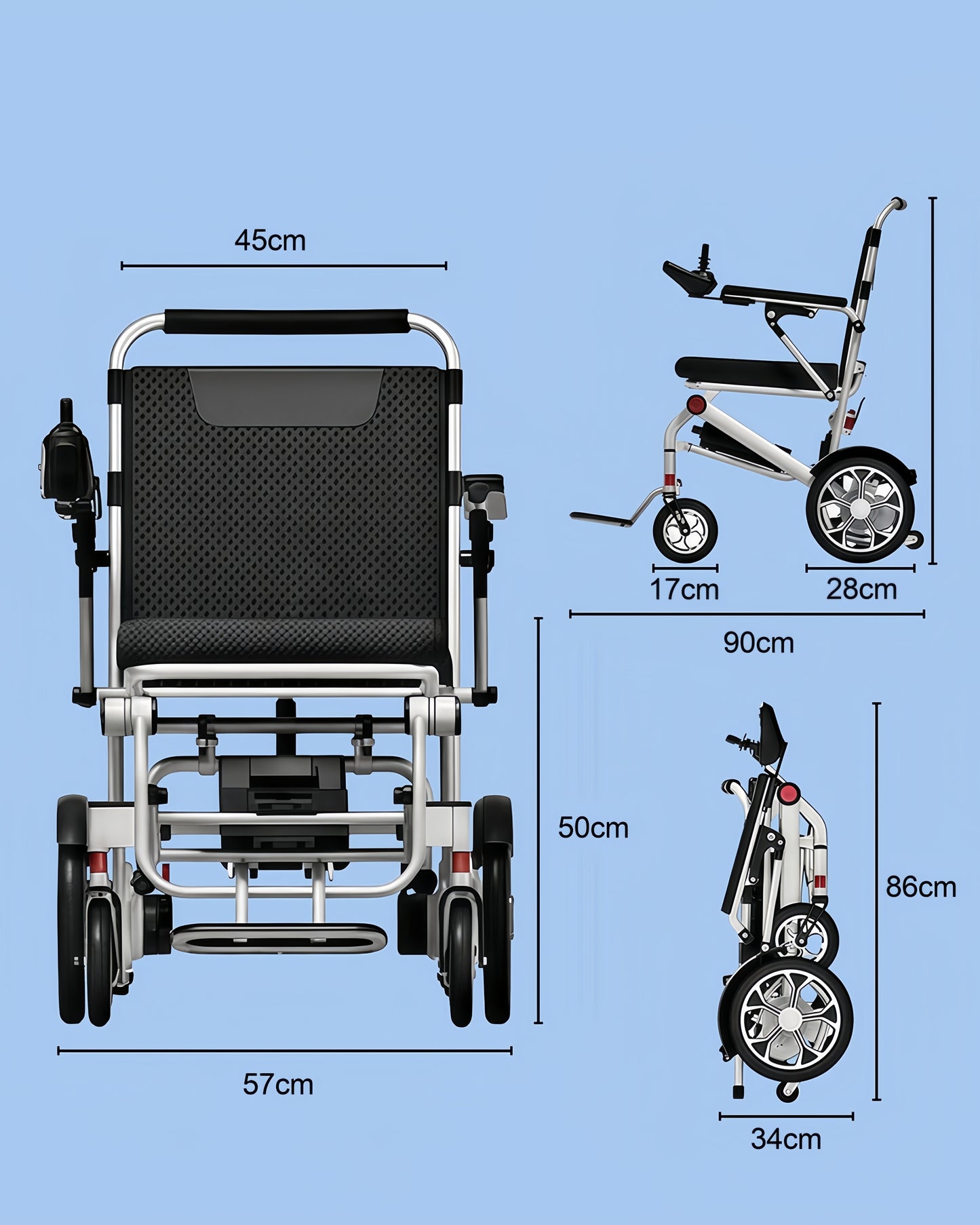 ByteTecpeak D06 Portable Electric Wheelchair - 12Ah Lithium Battery, 14.9 kg, 400 W Motor