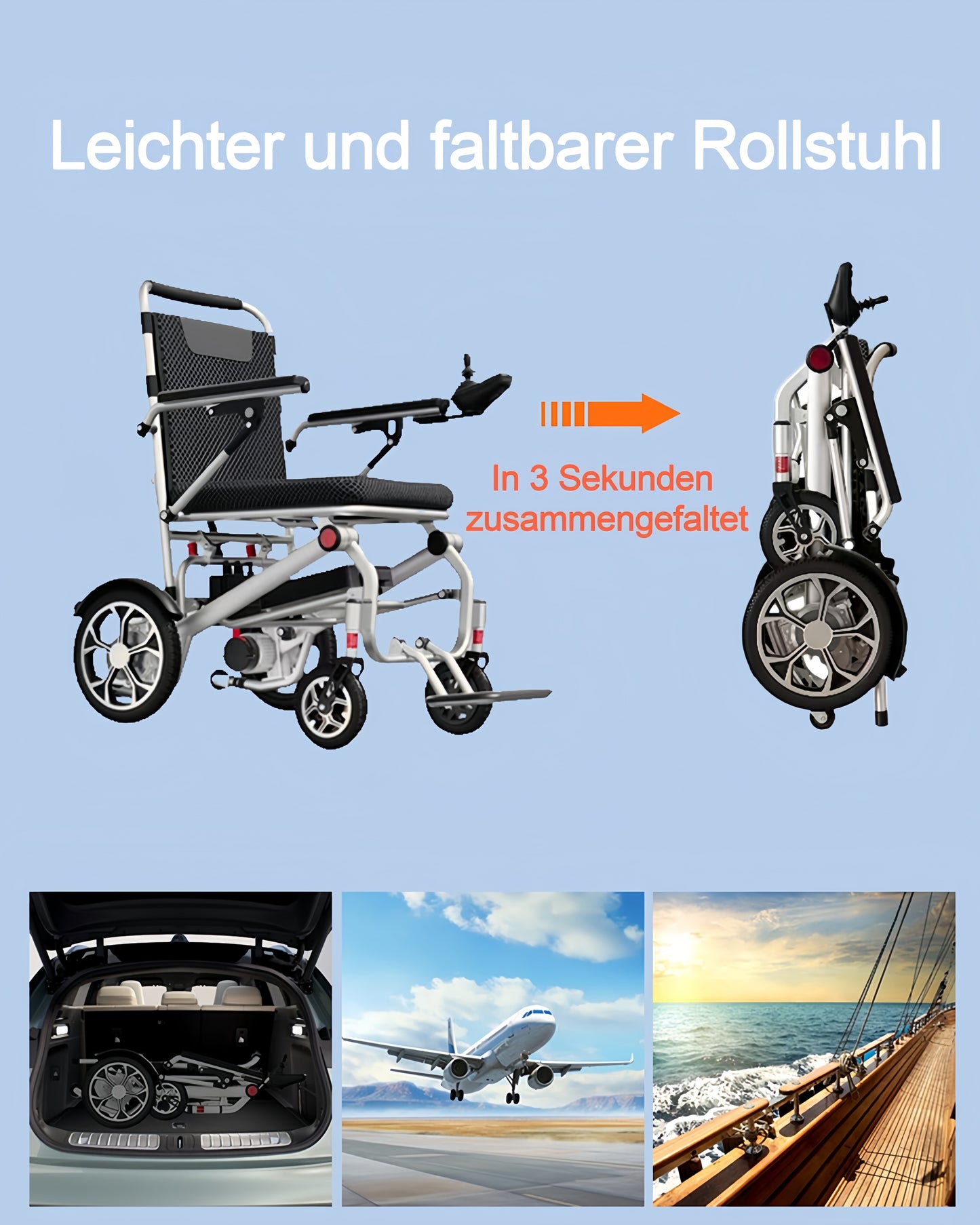 ByteTecpeak D06 Portable Electric Wheelchair - 12Ah Lithium Battery, 14.9 kg, 400 W Motor