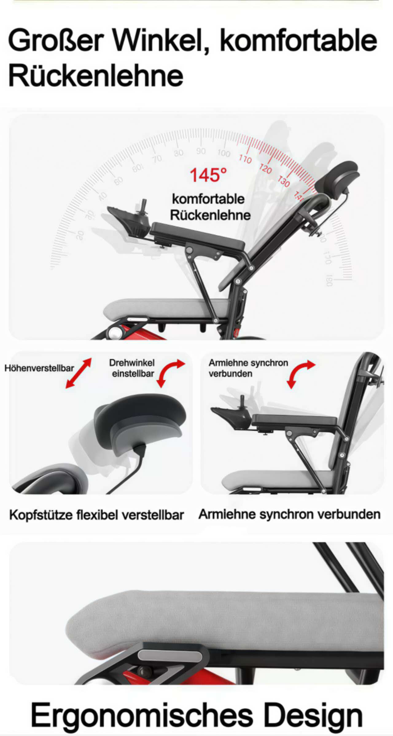 ByteTecpeak D02 Reclining Aluminum Electric Wheelchair, 150kg Load Capacity, Powerful 500W Motor, 33km Range, 22Ah Lithium Battery