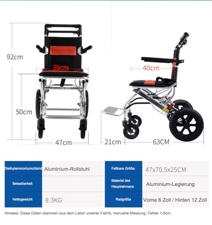 ByteTecpeak M2 Folding Yellow Aluminum Wheelchair – Lightweight and Travel-Friendly, Can Carry Up to 100kg