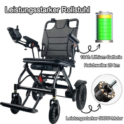 ByteTecpeak D04-Black folding electric wheelchair - 10Ah battery, 500W motor, 20 km range